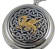 A E Williams Pewter - Pocket Watch Gold Dragon & Celtic Knot Design